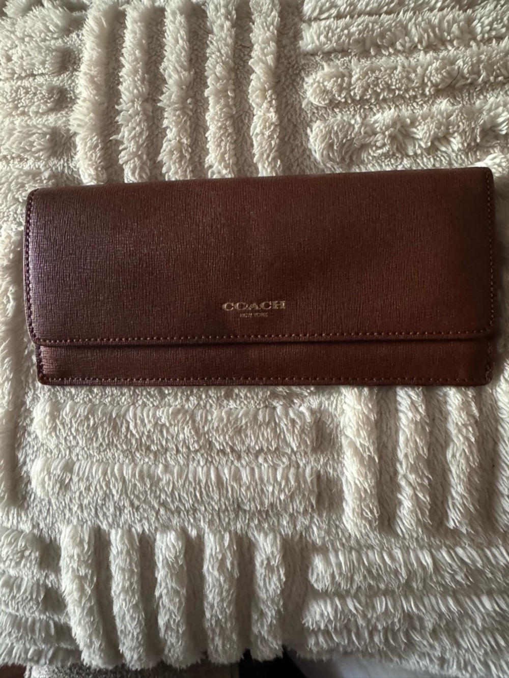 Coach Brown Saffiano Leather Long Wallet with Gold Logo